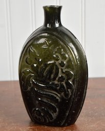 19th C. Olive Glass Cornucopia Flask (CTF10)