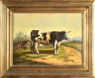 Vintage Byron Oil On Canvas, Cow Portrait, 1 Of 3 (CTF20)