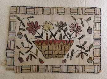 Antique Flower Basked Hooked Rug (CTF10)