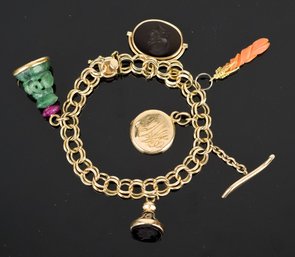 Vintage 14k Gold Charm Bracelet W/ Antique Charms (CTF10)