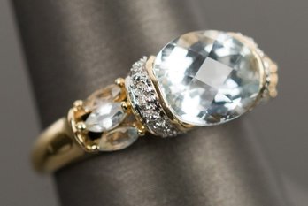 14k Gold Light Blue Aquamarine & Diamond Ring (CTF10)