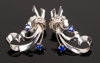 Vintage 14k Gold Sapphire & Diamond Post Earrings (CTF10)