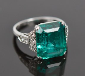 Vintage Platinum Emerald Cut Garnet Glass Doublet & Diamond Ring (CTF10)