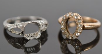 Antique Platinum & 10k Ring Mountings W/ Diamond Side Stones (CTF10)