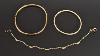 Vintage 14k Gold Baby Bracelet, 14k Gold Crescent Link Bracelet & Gold Filled Bangle (CTF10)