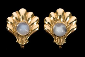 Vintage 14k Gold Moonstone Screwback Earrings (CTF10)