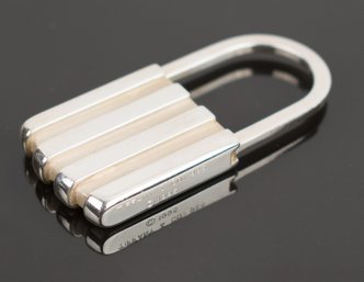 Signed Tiffany & Co. Sterling Silver C. 1995 Grooved Padlock Key Ring (CTF10)
