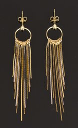 14k Tri-gold Chain Fringe Dangle Earrings (CTF10)