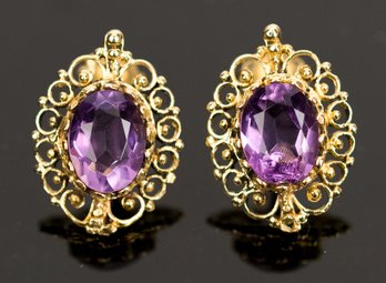 Pair Of 14k Gold Amethyst Filigree Earrings (CTF10)