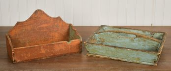 19th  C. Painted Wall Box And Knife Tray (CTF10)