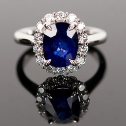 Sapphire, Diamond Platinum Ring (CTF10)