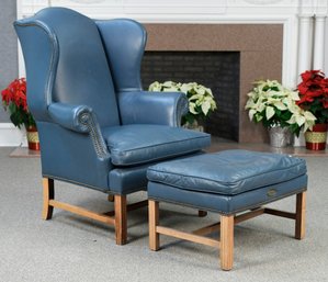 Lexington Furniture Blue Leather Wing Chair And Ottoman (CTF30)