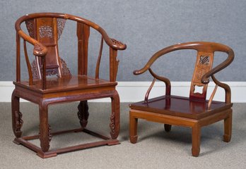 Two Vintage Chinese Rosewood Arm Chairs (CTF30)