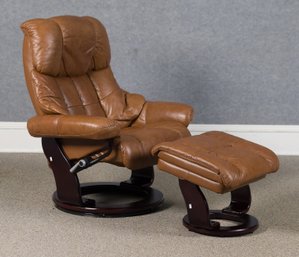Benchmaster Chestnut Leather Reclining Chair And Ottoman, 1 Of 2 (CTF30)