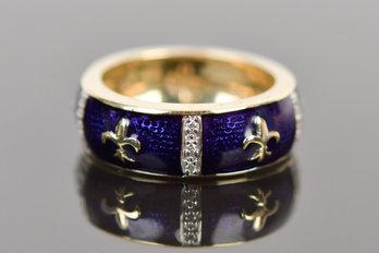 Ross Simons 14k Gold Fleur-de-lis Blue Enamel & Diamond Band (CTF10)