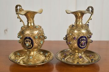 Antique Continental Silver And Gem Set Ewers (CTF20)