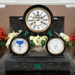 Antique French Marble And Malachite Mantel Clock (CTF30)