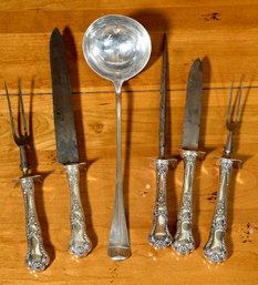 Large Vintage Sterling Ladle With Sterling Handled Carving Set (CTF10)