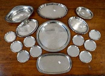 Vintage Continental Silver Trays And Coasters, 17pcs. (CTF10)