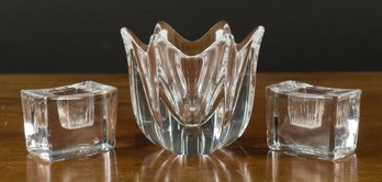 Orrefors Bowl & Daum Glass Candlesticks (CTF20)
