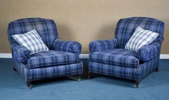 Pr. Ralph Lauren Blue Plaid English Arm Club Chairs (CTF40)