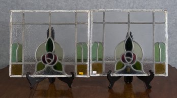 Two Vintaged Leaded Stained Glass Windows (CTF20)