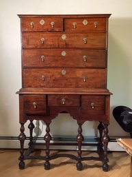 18th C. Two Part William & Mary Maple Highboy