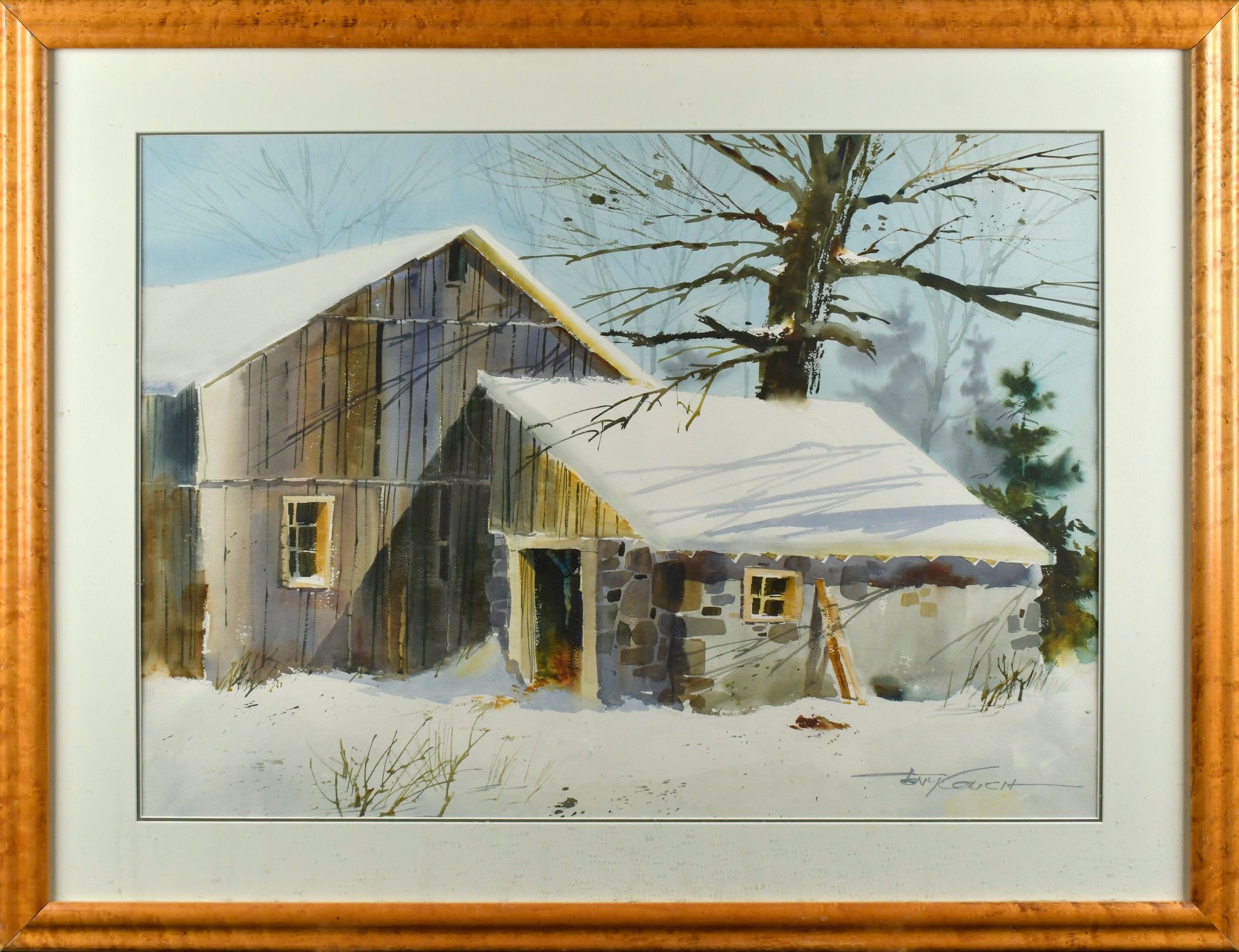 Contemporary Tony Couch Watercolor, Winter Barn Scene (CTF20 