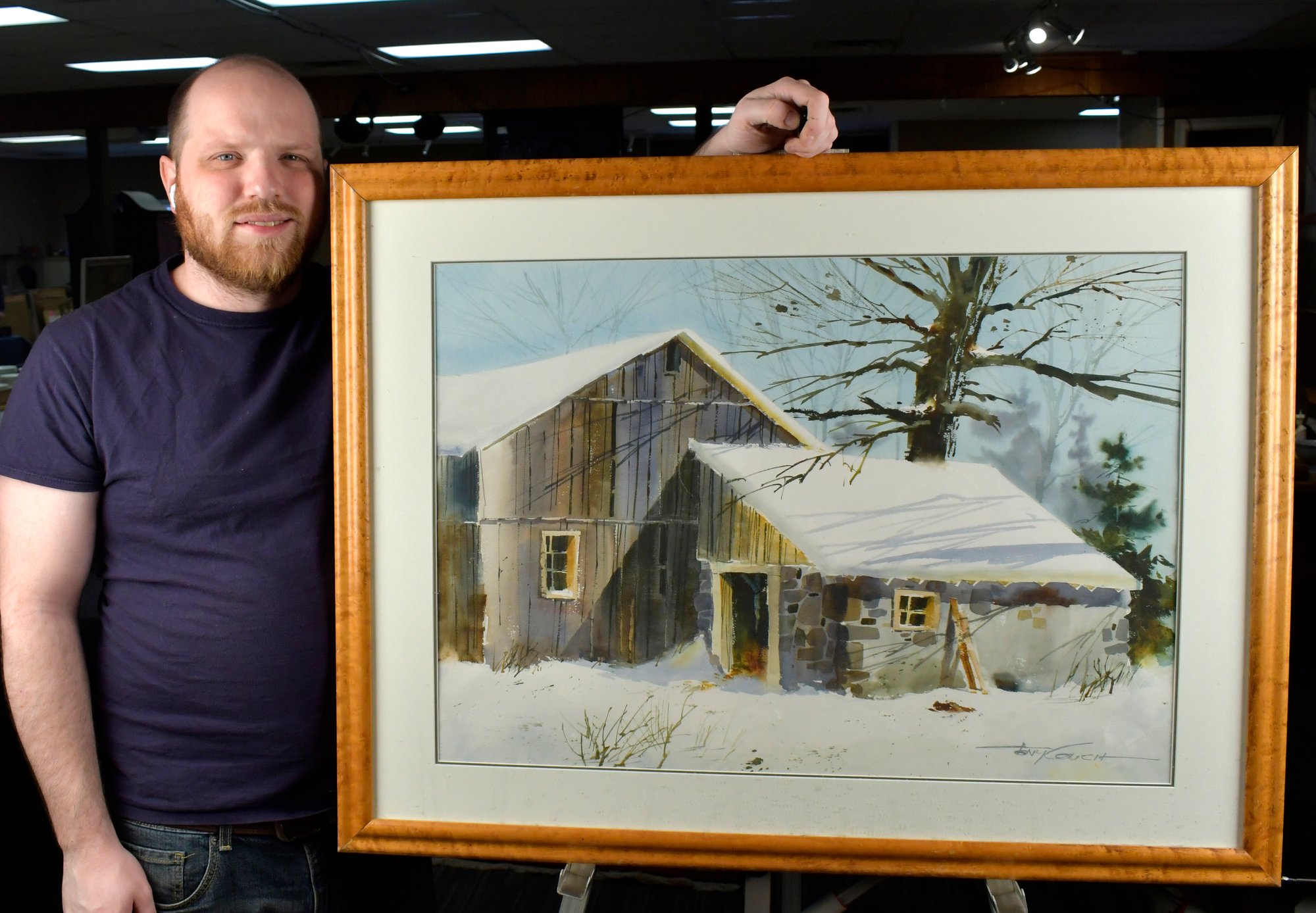 Contemporary Tony Couch Watercolor, Winter Barn Scene (CTF20 