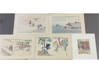 Five Unframed Signed Japanese Woodblock Prints In Portfolio Marked Uchida (CTF10)