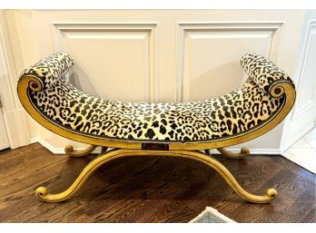 Antique European Leopard Upholstered Bench (CTF20)