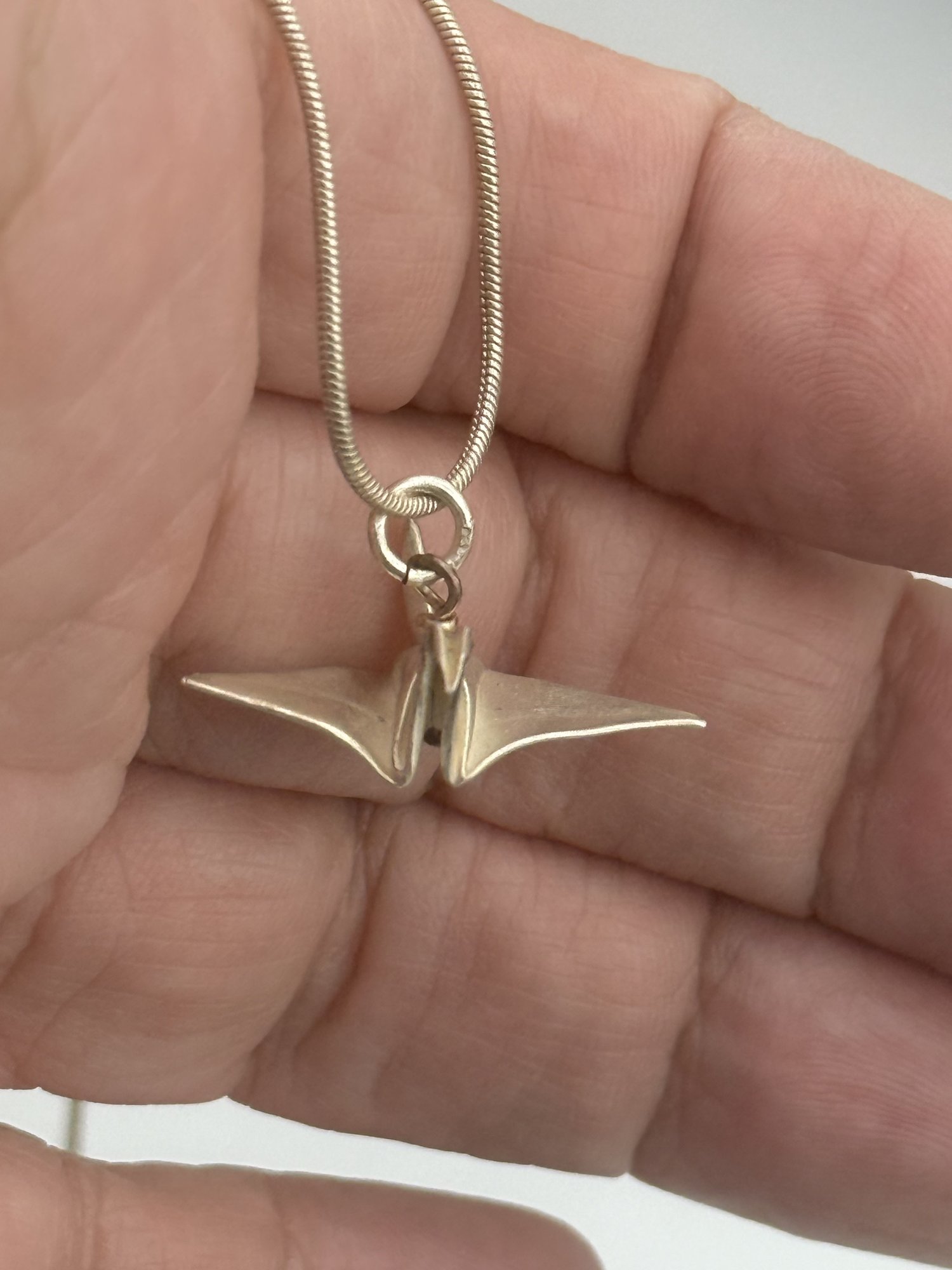 Silver Origami Bird Crane Pendant With Sterling Silver Chain