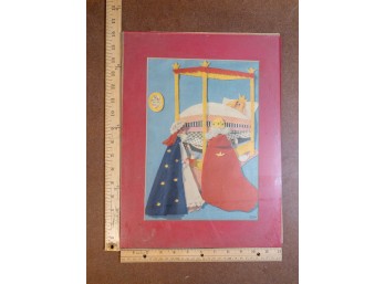 Vintage Children's Art - Whimsical Sleeping Princess Picture! Colorful Framed Wall Decor Ready To Hang, By Author!