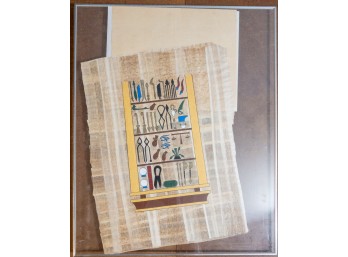 Vintage Framed Papyrus Painting Egyptian Hieroglyphics Art Estate Find Collector's Piece