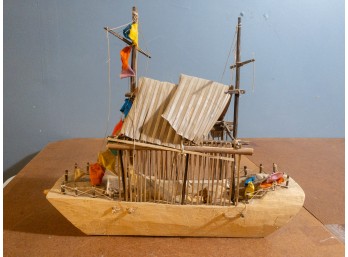 Vintage Handcrafted Boat Model - Folk Art Sculpture! Collector's Item. Travel Inspired! Art Collectible!