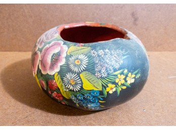 Vintage Hand Painted Gourd! Floral Decor, Bowl Or Decorative Object. Collectible Estate Sale Find!