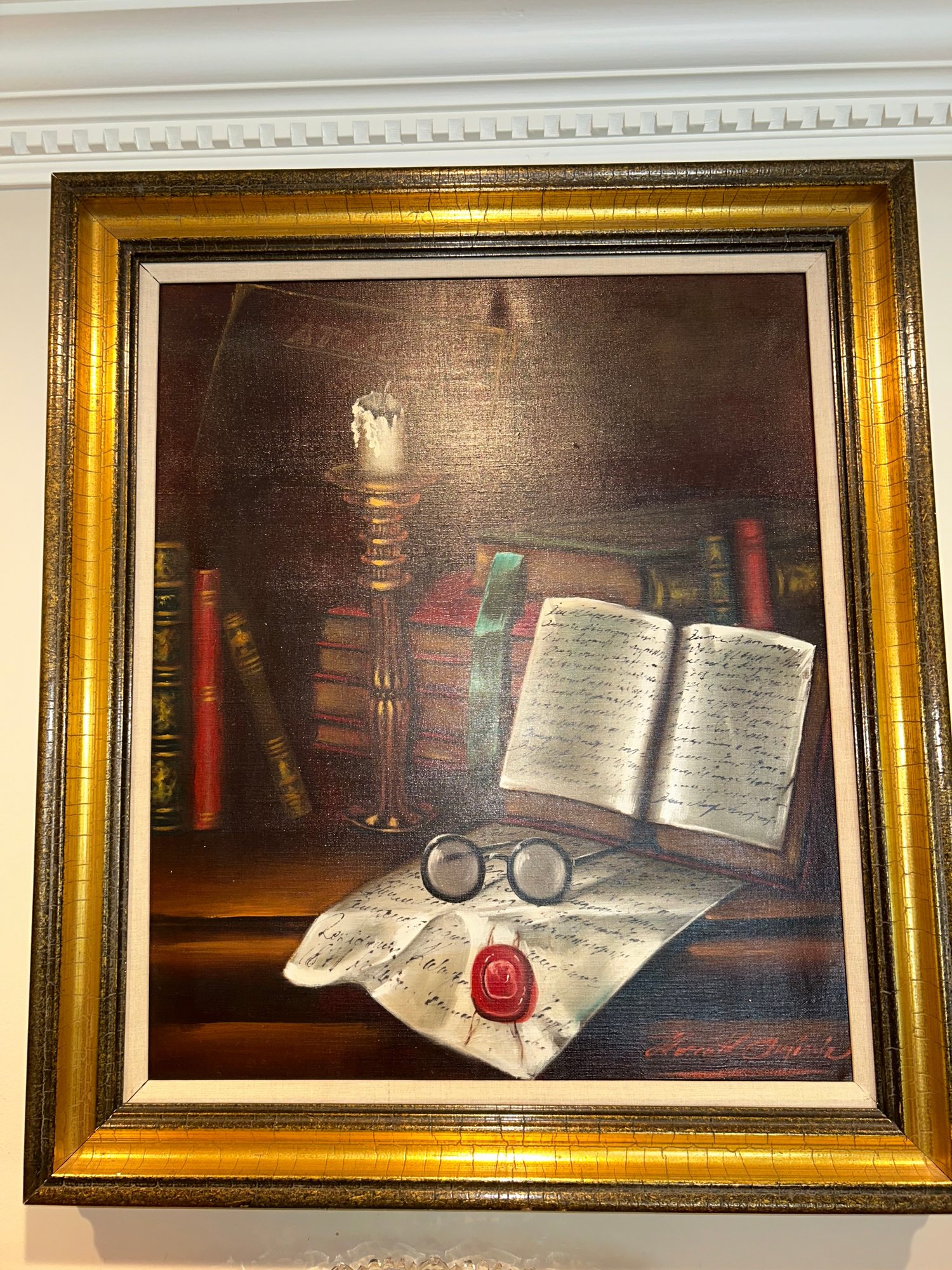 Framed Oil Painting - Library Scene #41042 | Auctionninja.com