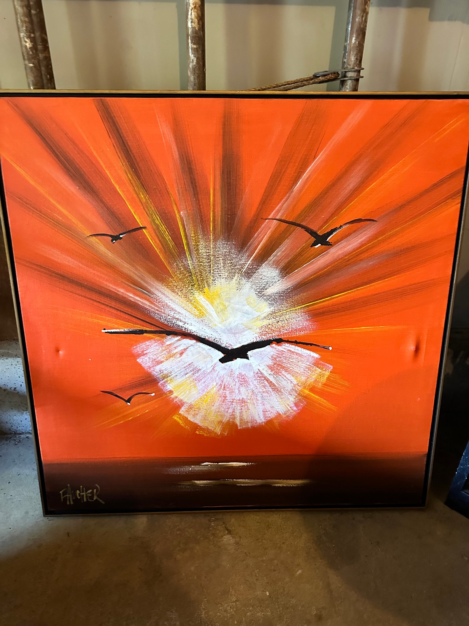 Mid Century Fancher On The Wing Painting 33497