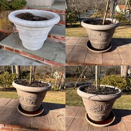 Lot Of FOUR Large Outdoor Pots. Heavy Plastic Or Resin. Not Cement