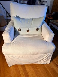 Crate & Barrel Hathaway Slipcovered Swivel Glider Chair.