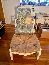 French Country Ladder-back Chair And Ottoman With Natural Woven Rush Seats