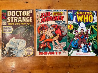 Marvel Comics Dr Strange #170 June 1968/ Sub-mariner #50 June 1972/ Dr. Who #1 Oct 1984