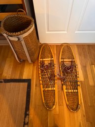 Vintage Wooden And Rawhide Snowshoes,Adirondack Pack Basket