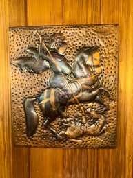 Vintage Italian Hammered Copper Wall Panel -Saint George Slaying The Dragon