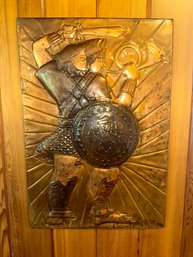 Vintage Hammered Copper Wall Plaque Battle Scene