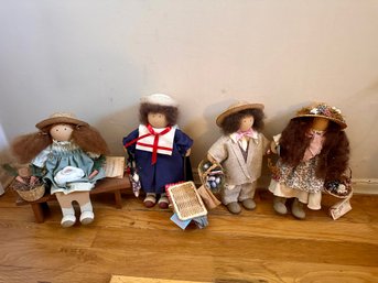 Lot Of FOUR Lizzie High Wooden Folk Art Dolls