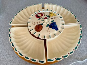 Vintage Pottery Lazy Susan Chip And Dip Set