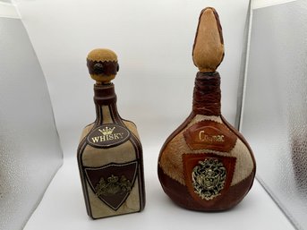 Vintage Leather-wrapped Liquor Decanters