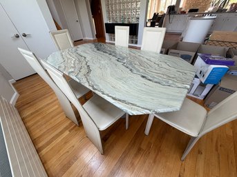 White And Grey Veined Quartzite Dining Table And 6 Chairs