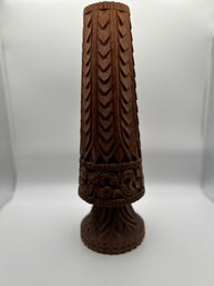 Vintage Craved Wooden Vase 12 Inches